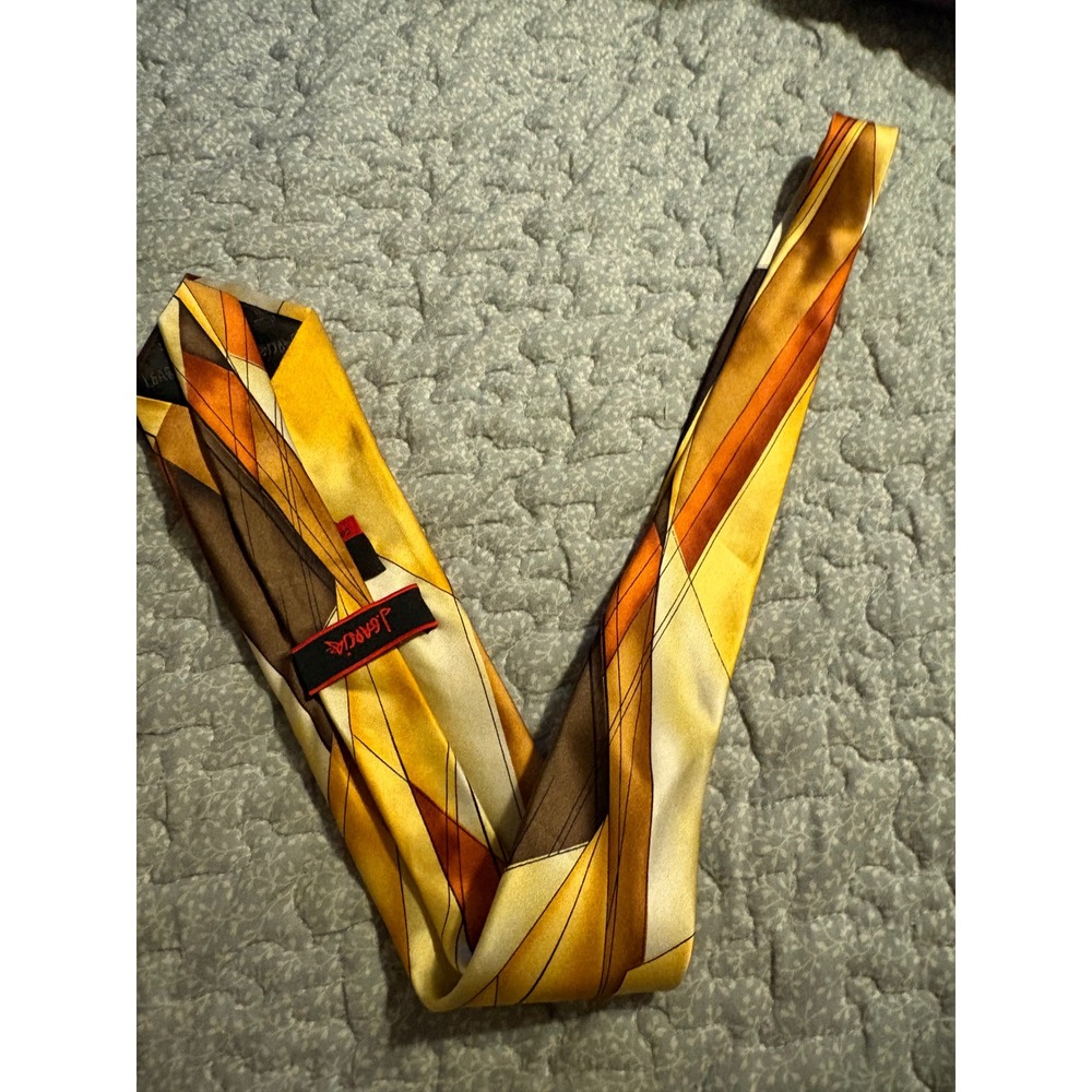 J. Garcia Necktie Men OS Gold Orange Excellent Facets II Abstract Geometric Silk